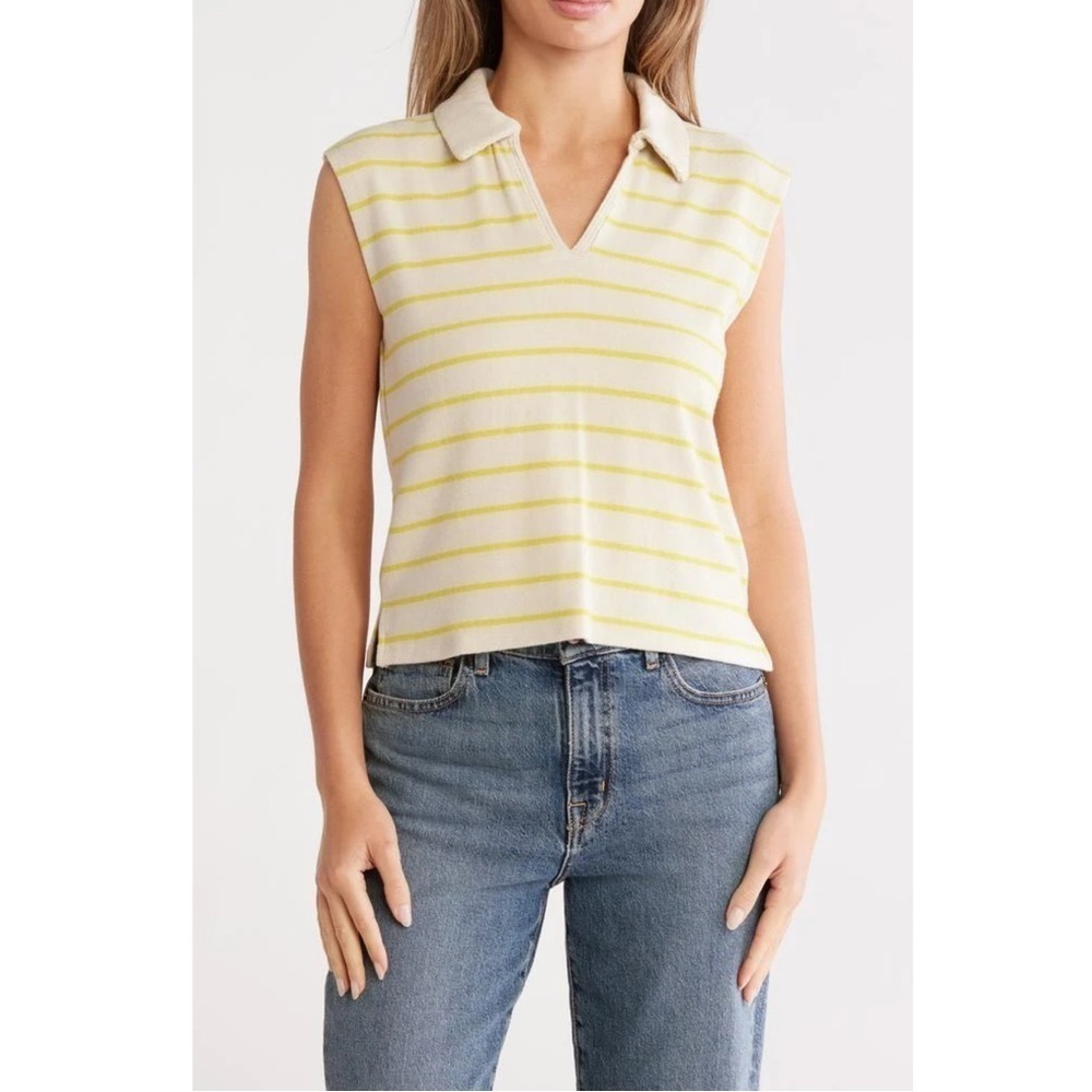 Splendid Lyon Sleeveless Polo Striped Sweater Yellow